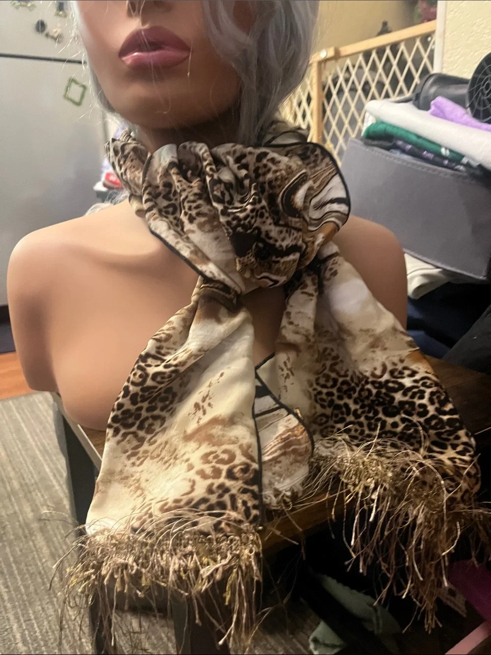 Animal Print Fringed Fashion Scarf - Brown G3